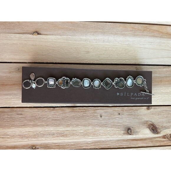 Silpada B2790 Exemplar Sterling Silver Pyrite Lip Shell Glass CZ Bracelet - Picture 4 of 6